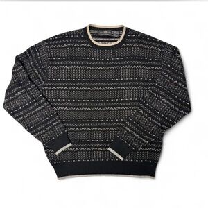 Glen Lyon Cashmere Sweater Men's size M Black White Pattern Soft Long Sleeve VTG